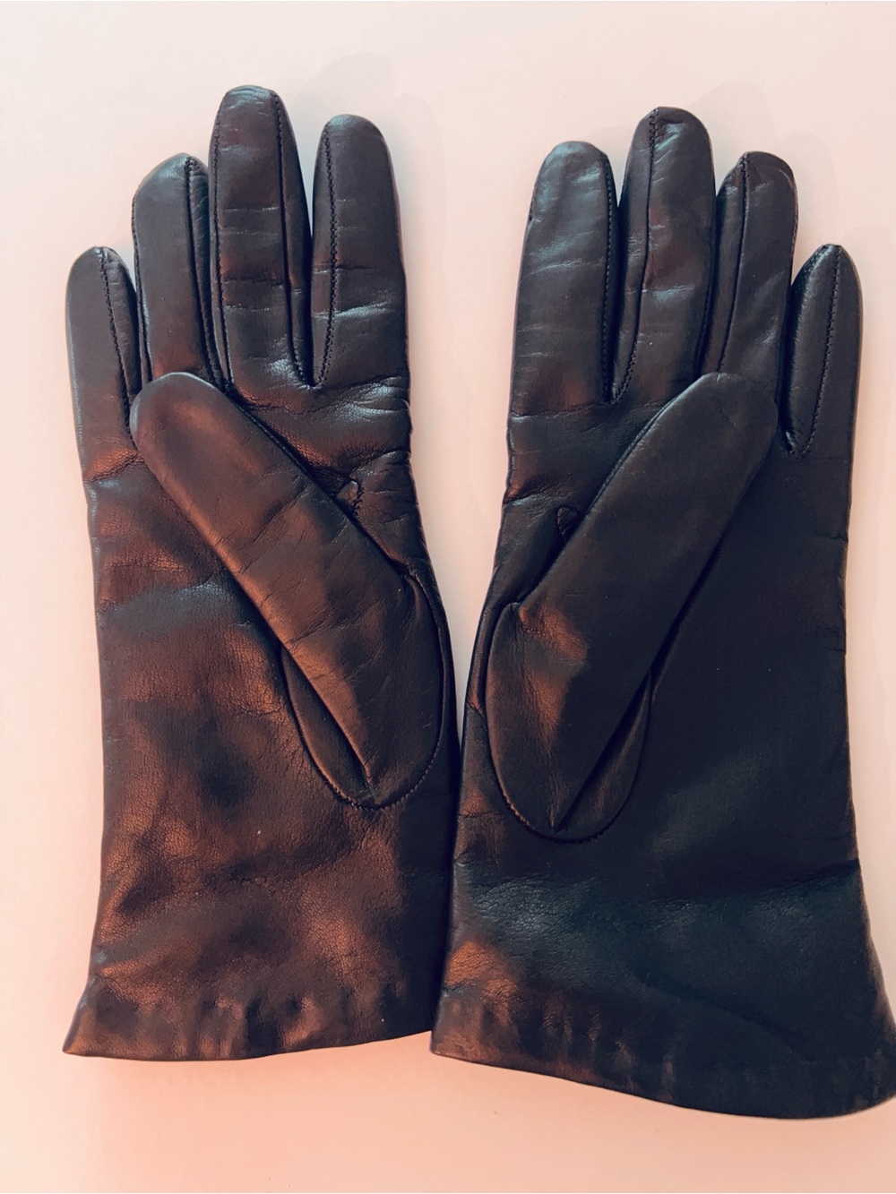 Bloomingdale's VTG Dark Brown Leather Gloves Cashmere-lined Made in Italy-Small